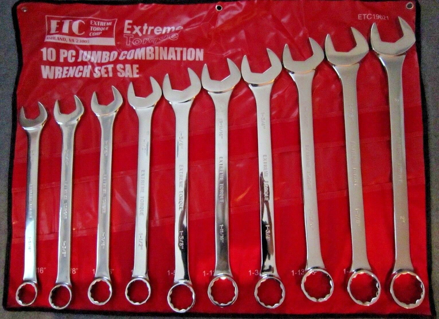 SAE Chrome 10 pc Jumbo Large Combination Wrench Set Extreme Torque ETC 1-5/16 2\