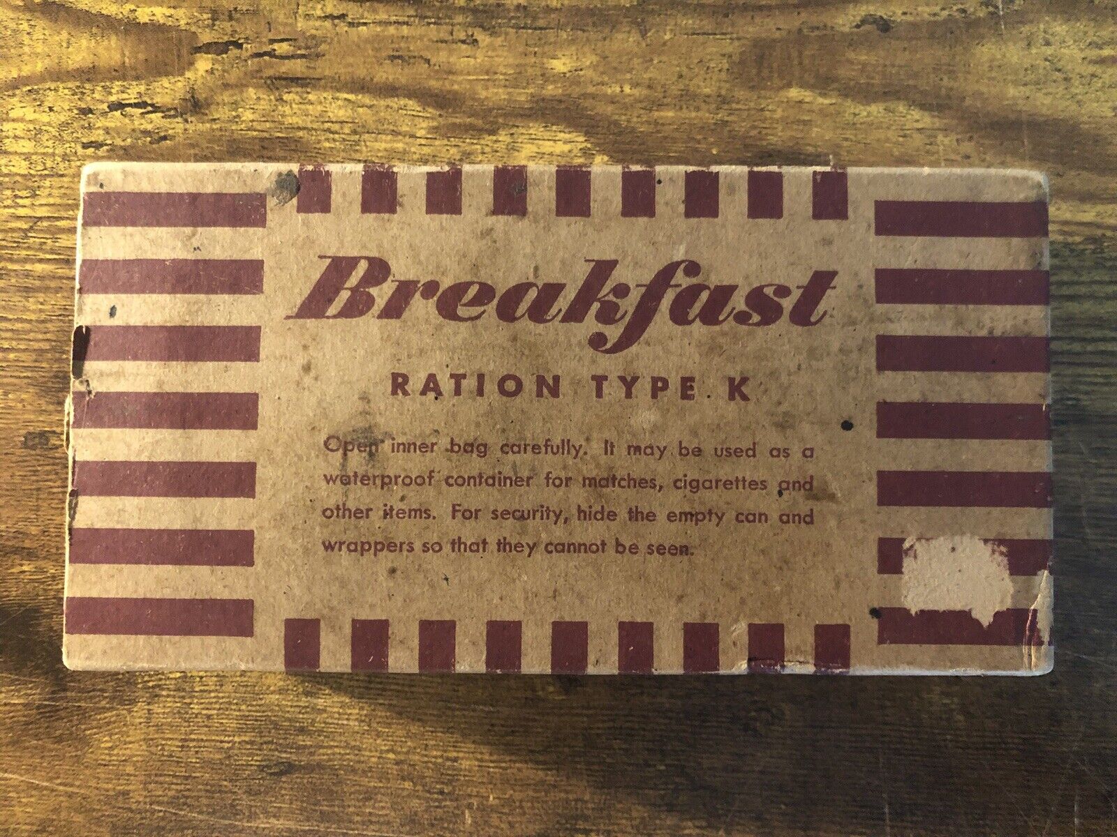WW2 US Field Ration Type K EMPTY Outer Box Breakfast Unit Morale Series