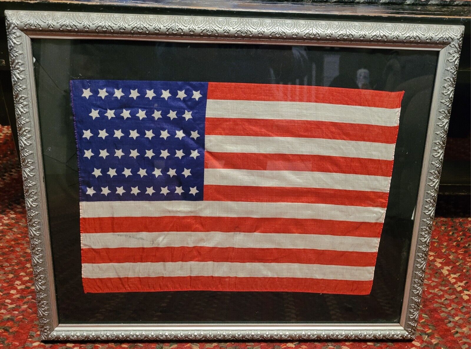 46 Star American Flag - Antique Silk Flag 1908-1912 - In Glass Frame