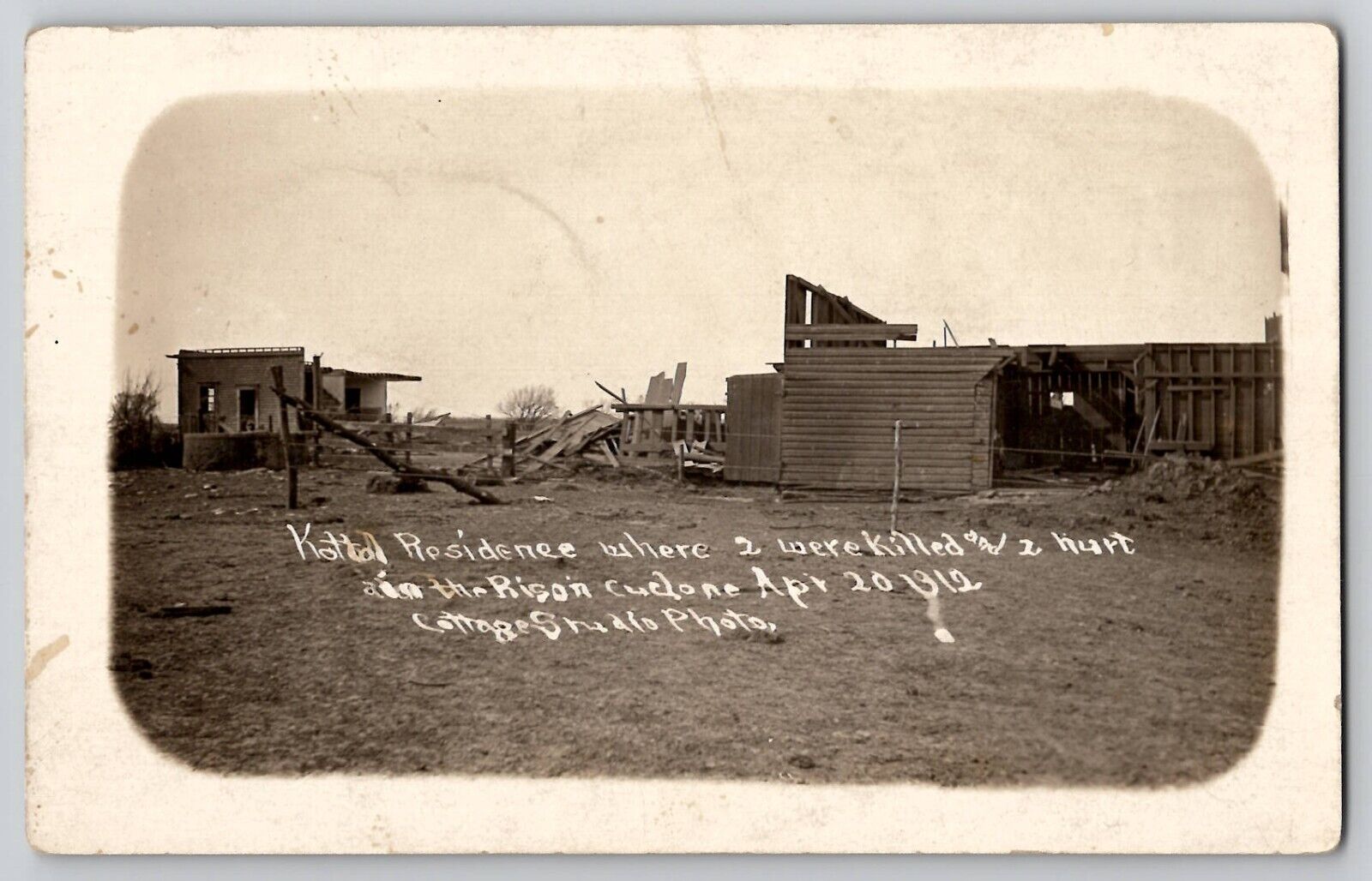 1912 Kottal Residence Cyclone Tornado Bison Rush County KS RPPC Photo Postcard
