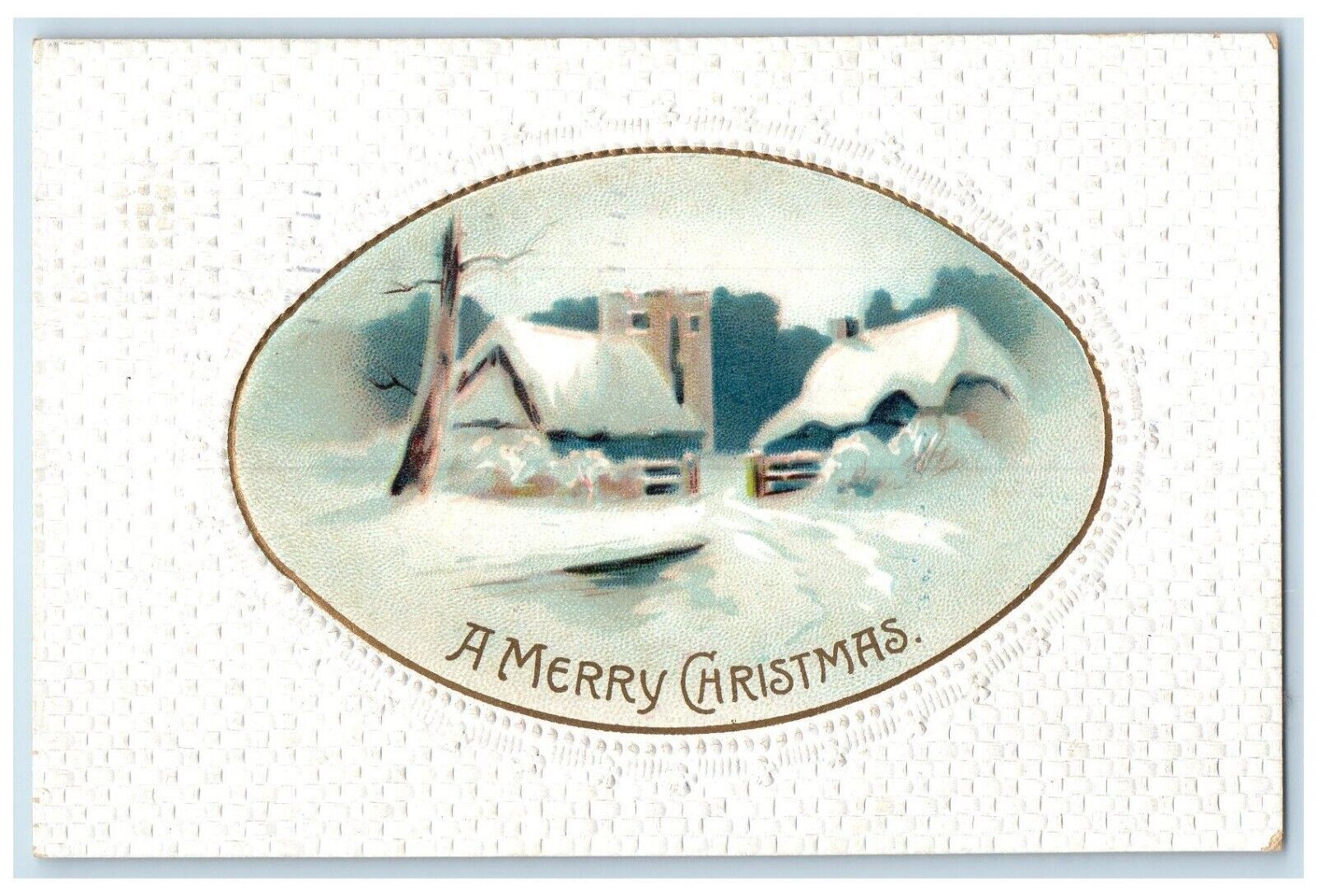 1912 Merry Christmas Houses On Winter Clapsaddle Ithaca NY Antique Postcard
