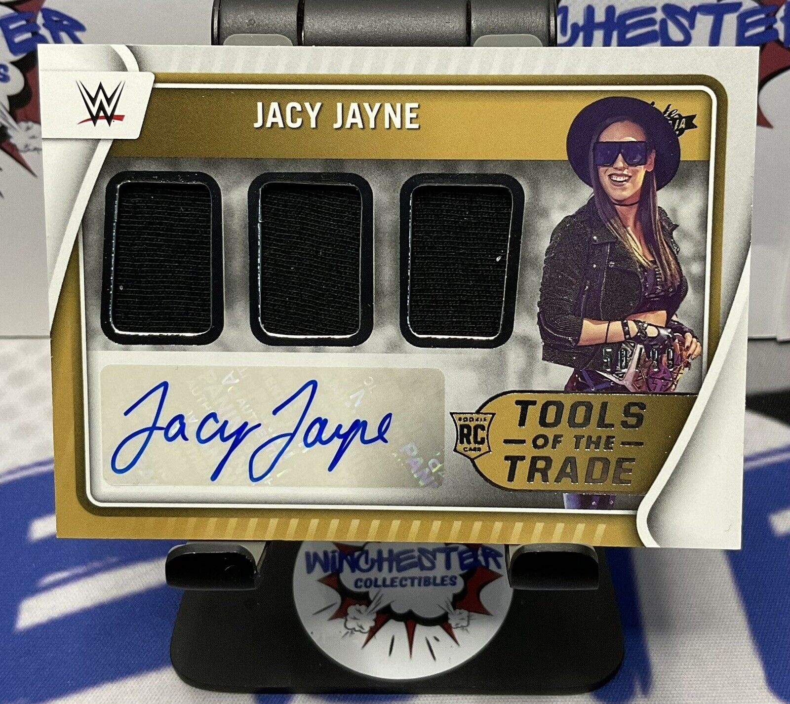 WWE Panini Chronicles TOOLS of the TRADE Triple Patch Relic JACY JAYNE Auto /99
