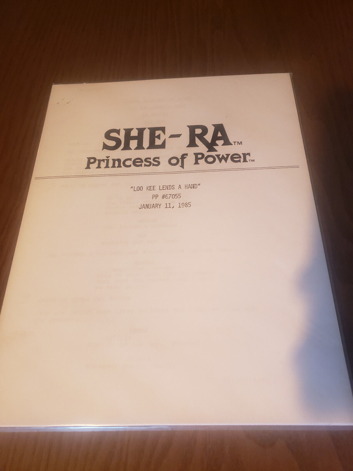 1985 She-Ra: Princess of Power - Script Copy ep. 55 \'Loo Kee Lends a Hand\'