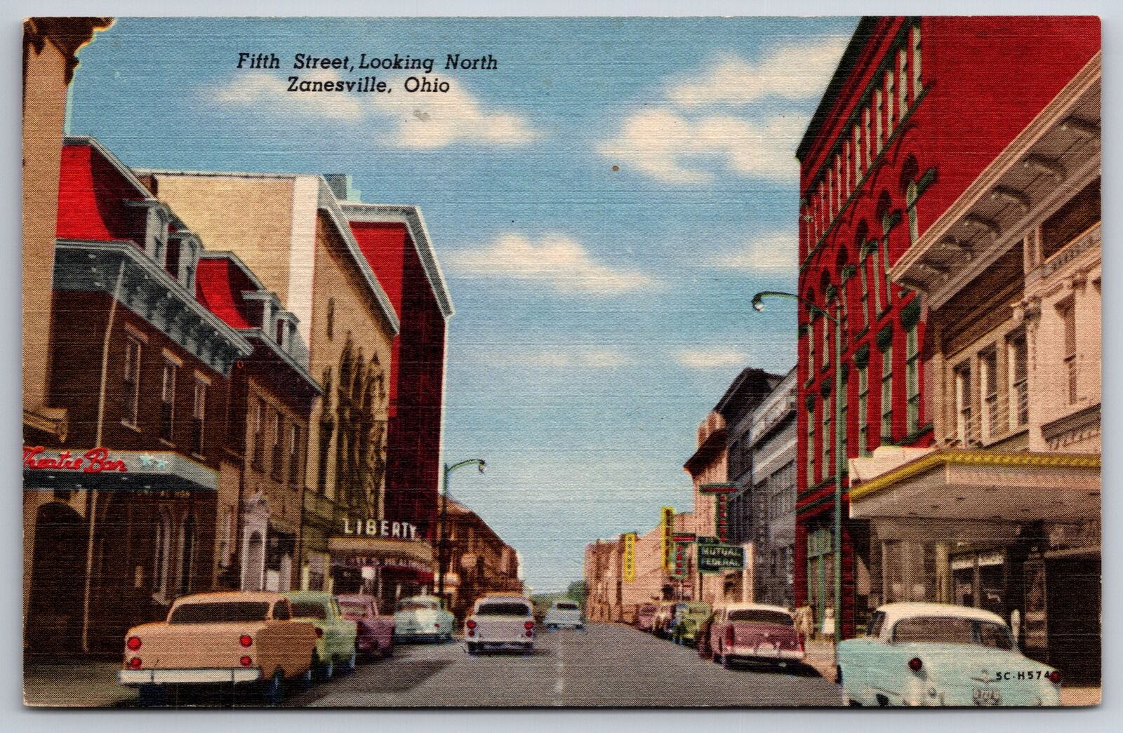 Zanesville OH~Fifth St Looking North~Liberty Theatre~Theatre Bar~1940s Linen PC