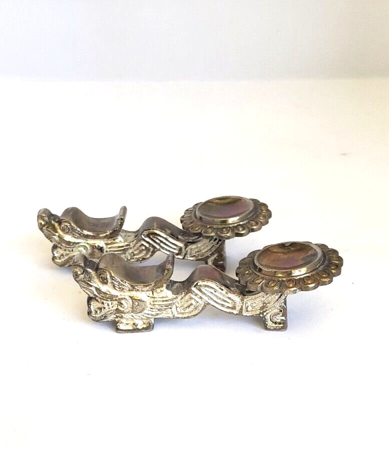 Dragon Chopstick Holders Set of 2 Silver Plated Brass 4860