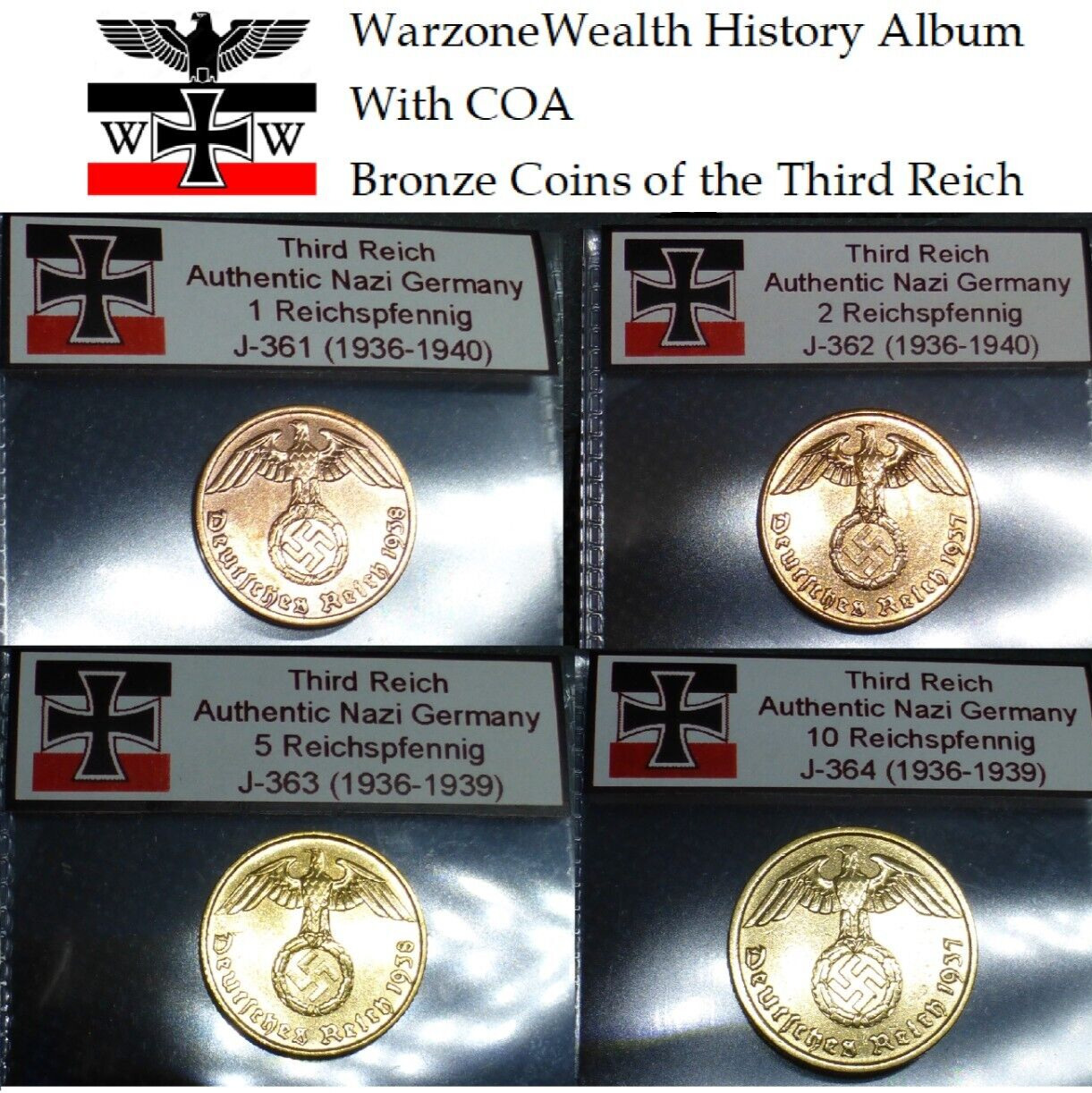 Nazi History Album *with COA* - Bronze Coins of the Third Reich, WW2-era Germany