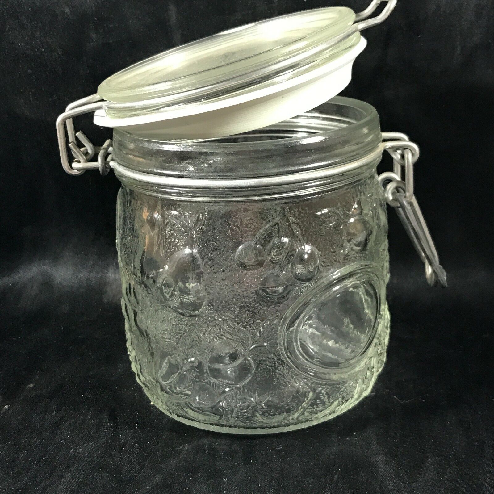 Vintage Wheaton Clear Embossed Glass Fruit Canister with Seal