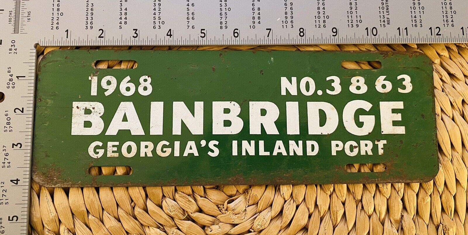 1968 Bainbridge Georgia Inland Port License Plate Topper Sign Booster 3863