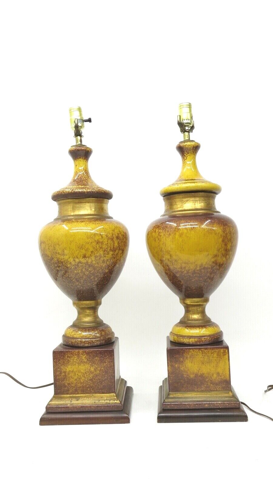 Vtg Mid Century Hollywood Regency Monumental XL Ceramic Urn Trophy Lamps Pair 