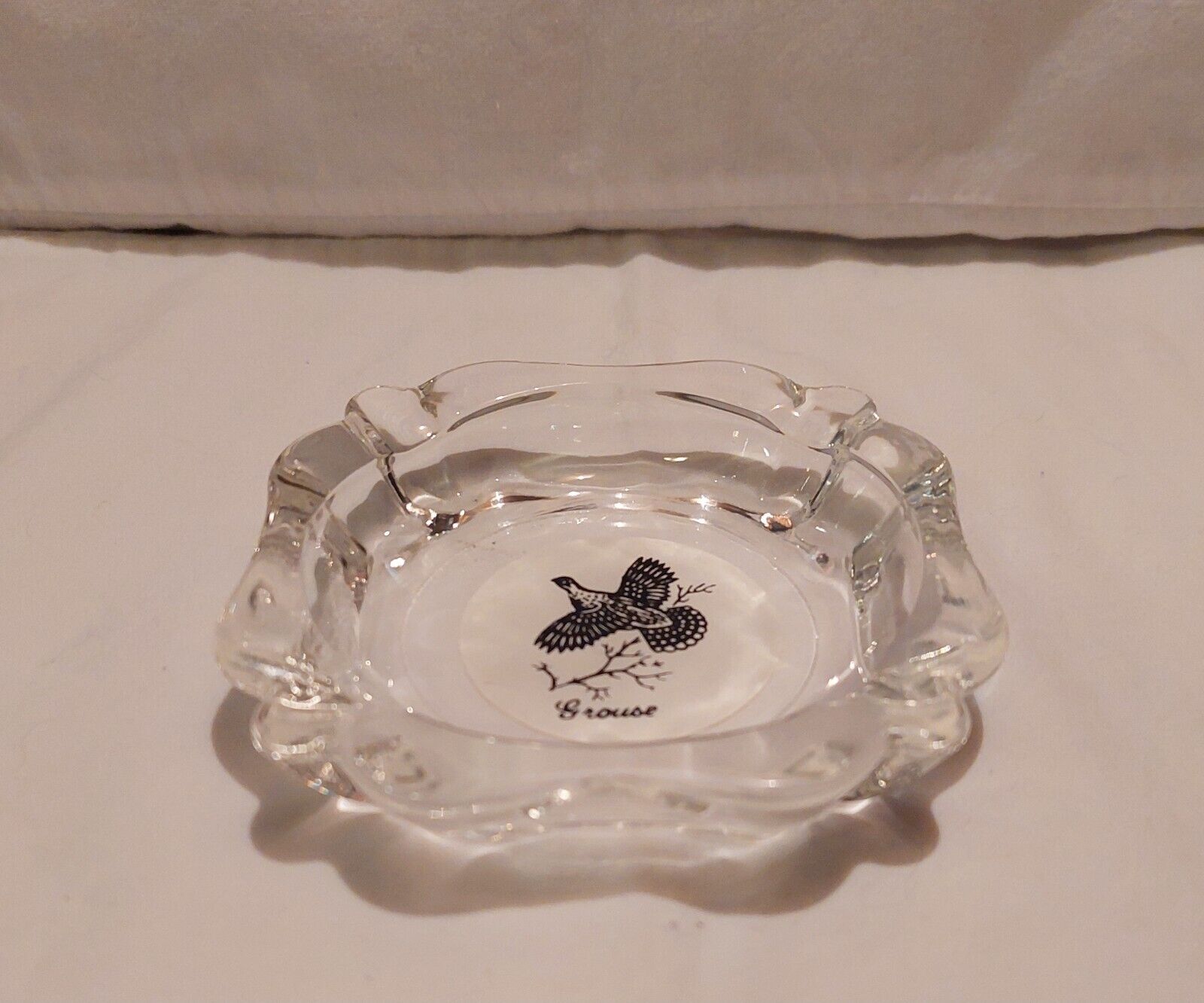 Vtg Federal Glass Grouse Fowl Picture Square Clear Glass 4 Slot Ashtray