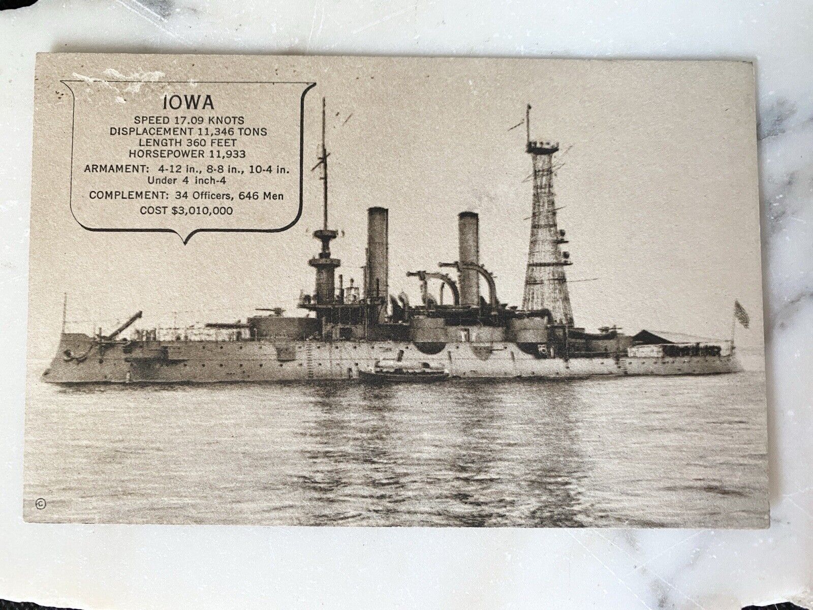 Vintage Iowa Navy Battleship Series 1 Postcard