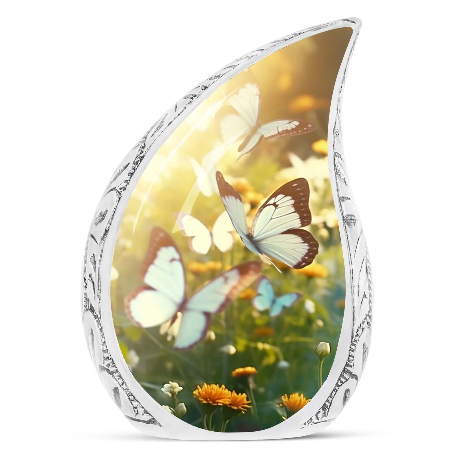 Teardrop UrnButterflies Fly In A Sunset Meadow Urns For Human Ashes Adult 3 Inch