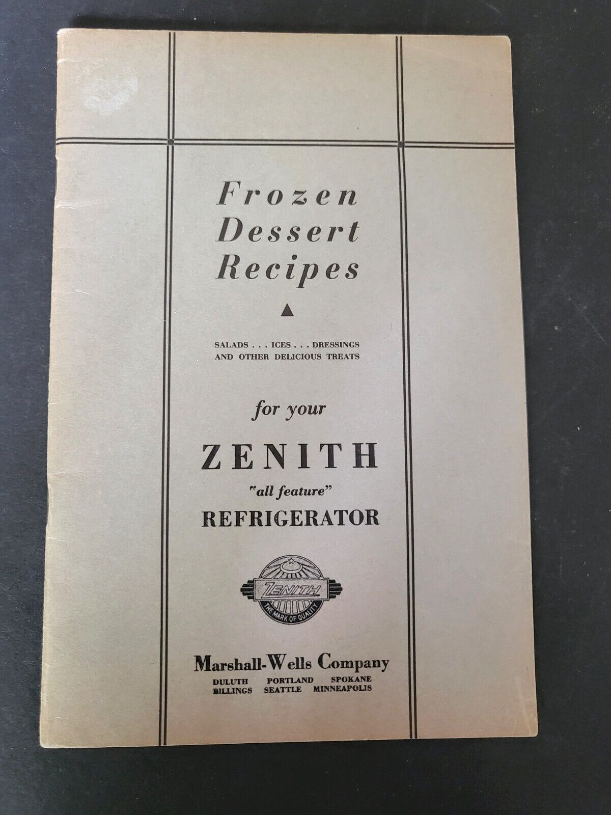 Vintage 1930s Frozen Dessert Recipes, Cookbook  For Your Zenith Refrigerator