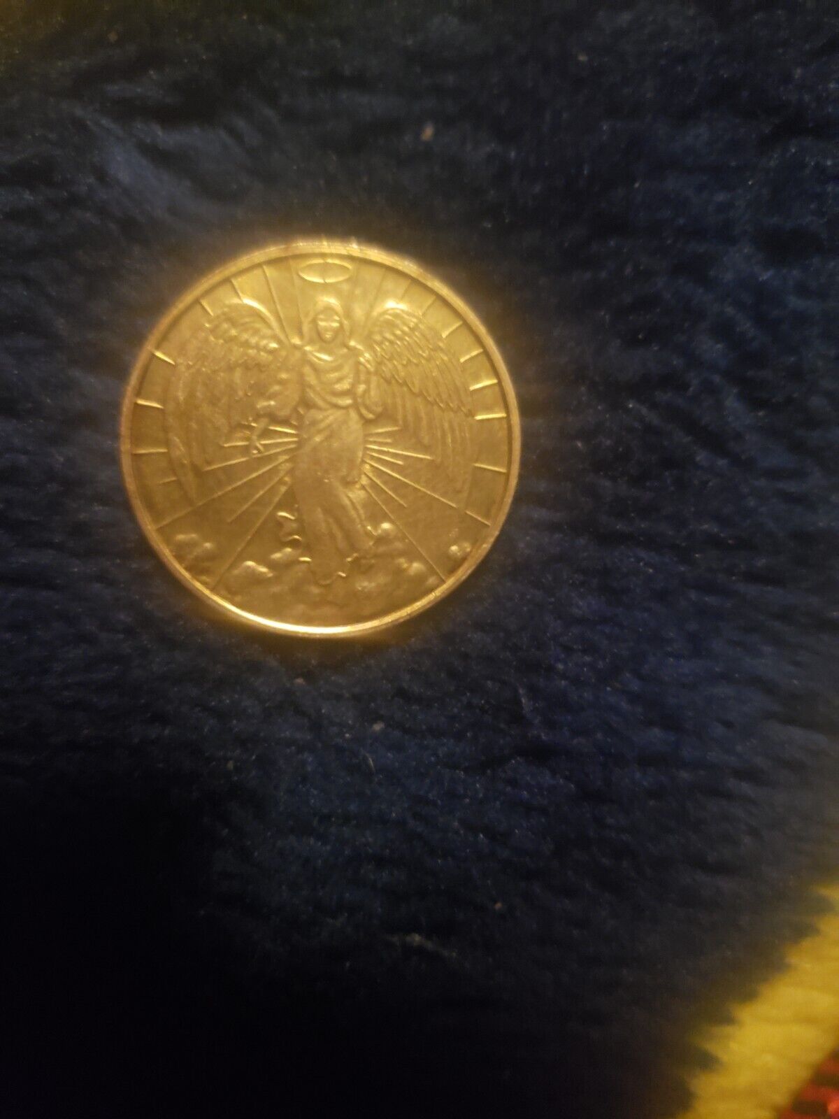 Vintage Gold Tone Guardian Angel Medal  Double Sided Coin Religious Preowned