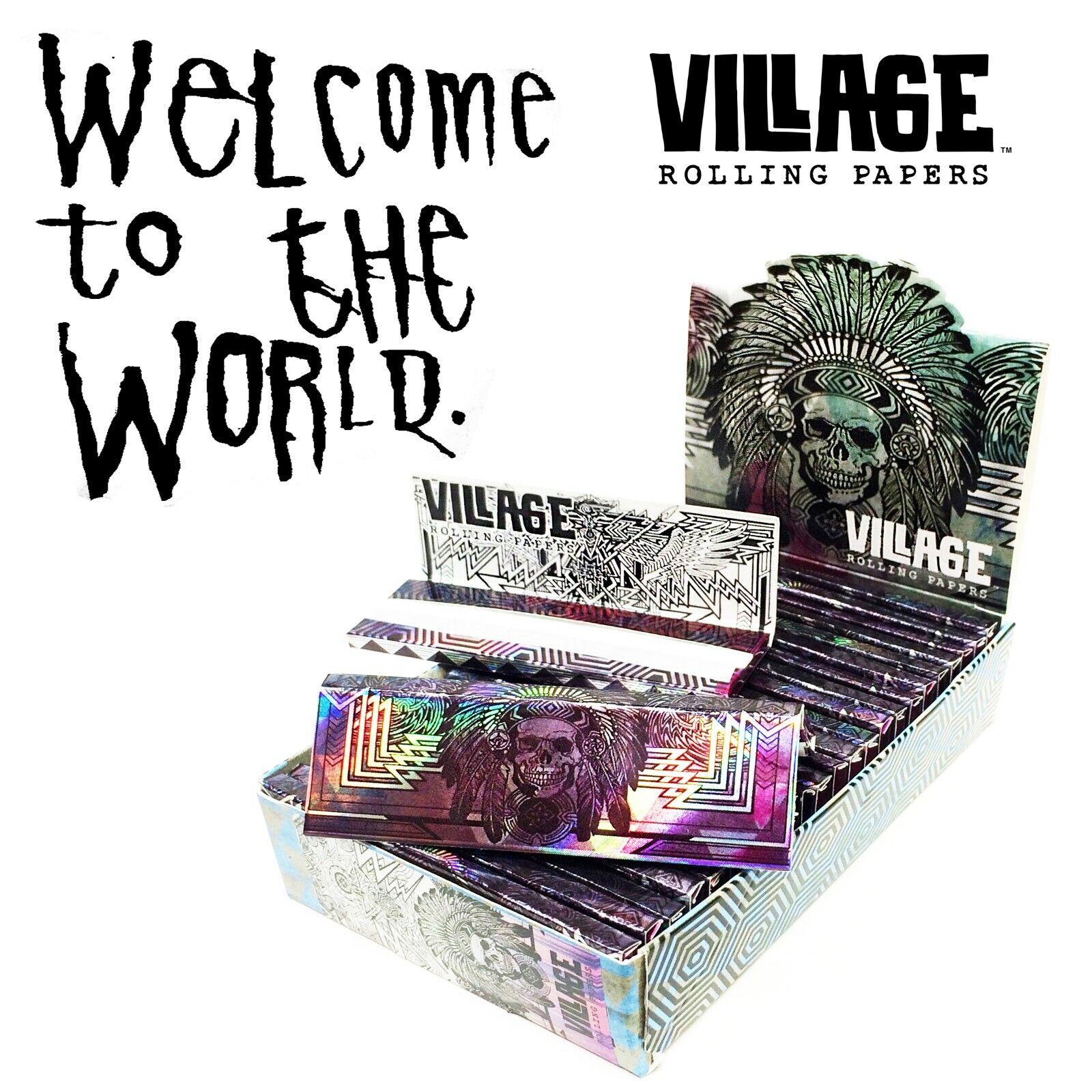 25 Pack (Full Box) - Village Rolling Papers - Skull Design - 