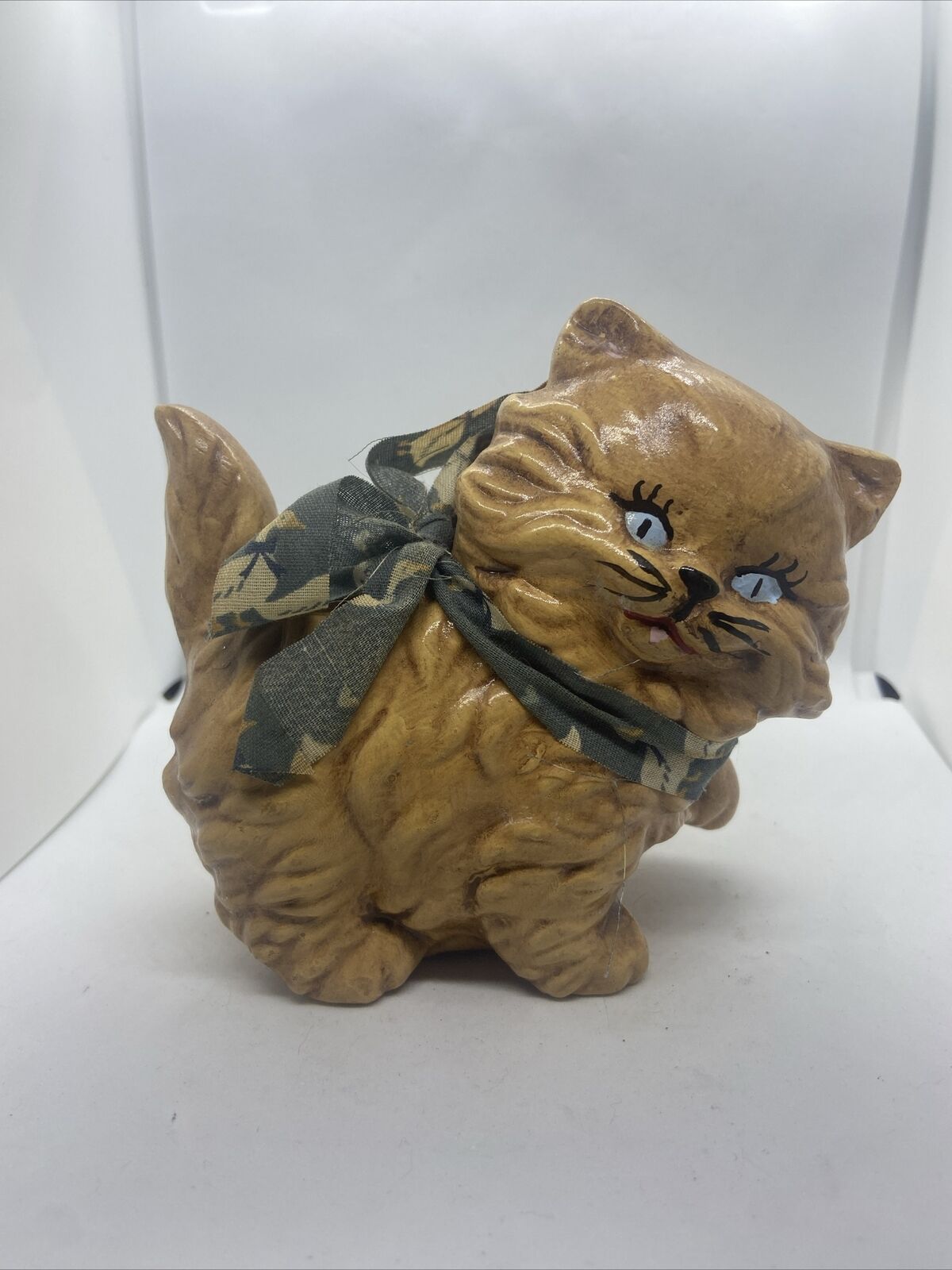 Vintage 1989 Cat With Duck Bow Figurine Super Cute ~5” Tall