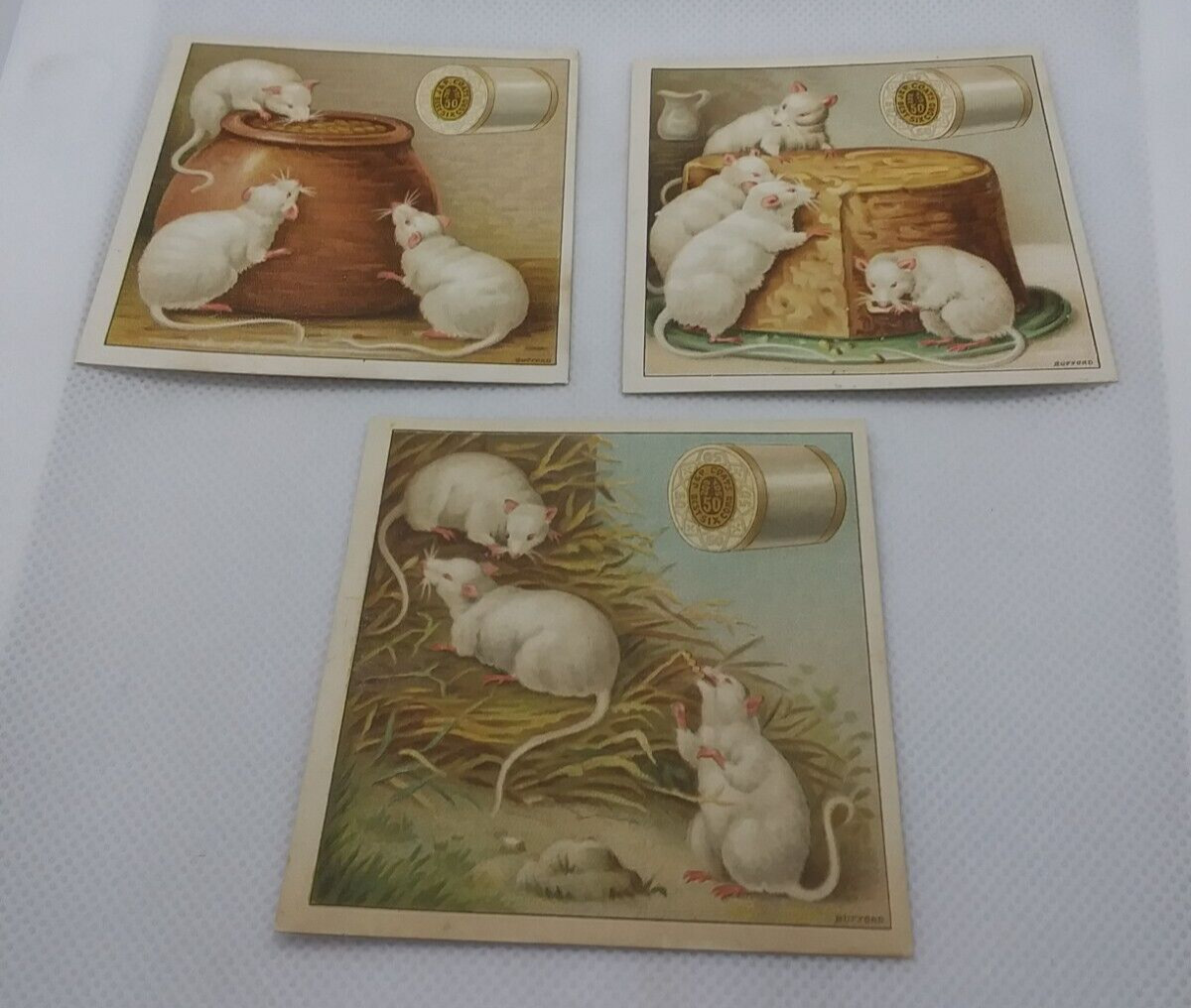 Vintage J & P Coats Best Six Cord Thread White Rats Trade Cards Lot Of 3