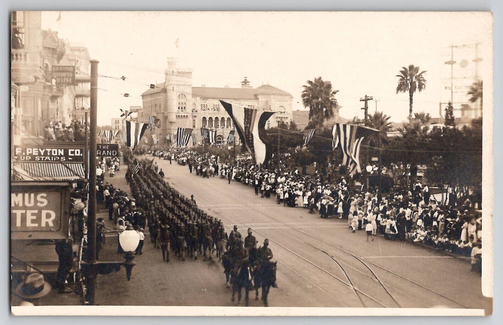 WW1 WWI Army Parade Military San Antonio  TX RPPC Real Photo Postcard c1917-18