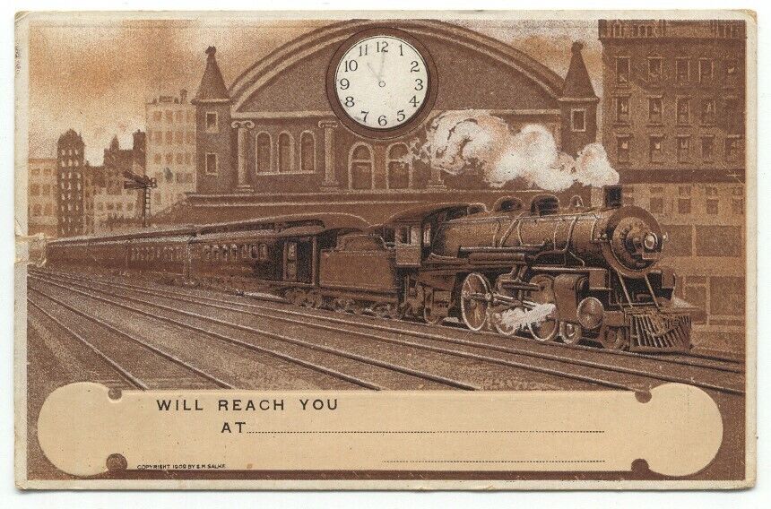 Steam Engine Locomotive Railroad Passenger Train c1910 Postcard