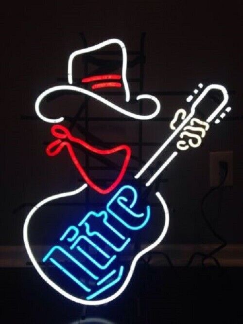 New Miller Lite Cowboy Guitar Beer Lamp Neon Light Sign 24\