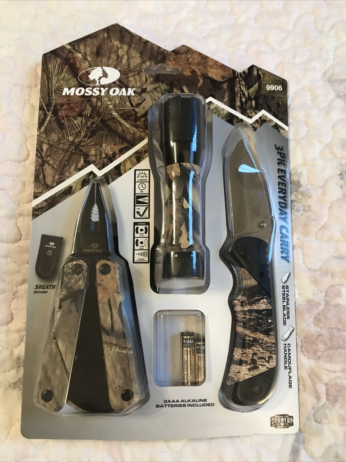 NEW Mossy Oak 3PK Everyday Carry: Knife & Multi-Tool with Sheaths & Flashlight
