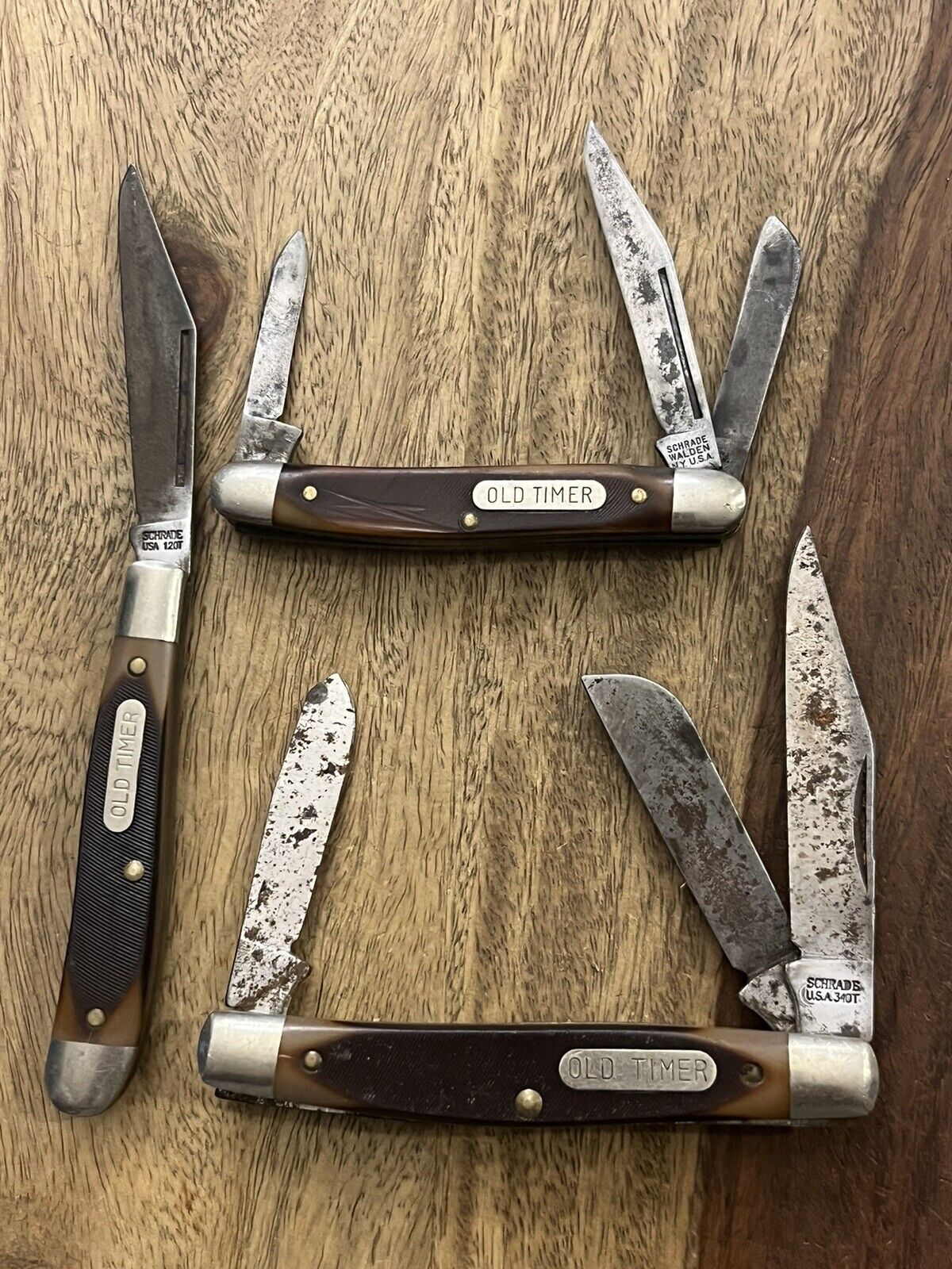 USA Schrade Old Timer 12OT, 34OT, 108OT Walden NY Pocket Knives (Lot Of 3)TASKCo