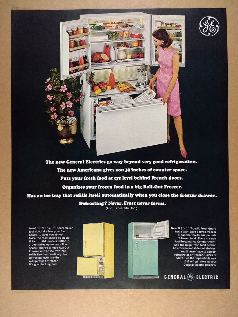1965 General Electric GE Americana Refrigerator Freezer vintage print Ad