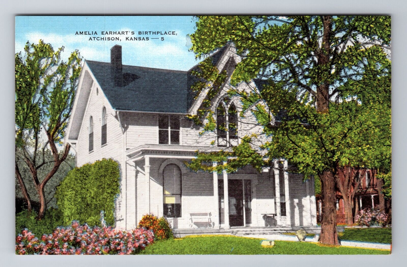 Atchison KS-Kansas, Amelia Earhart\'s Birthplace, Antique Vintage Postcard