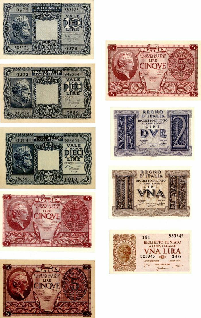 Italy - 1 to 10 Lire - P-2gb to 32c - 1939-44 Foreign Paper Money - Paper Money 