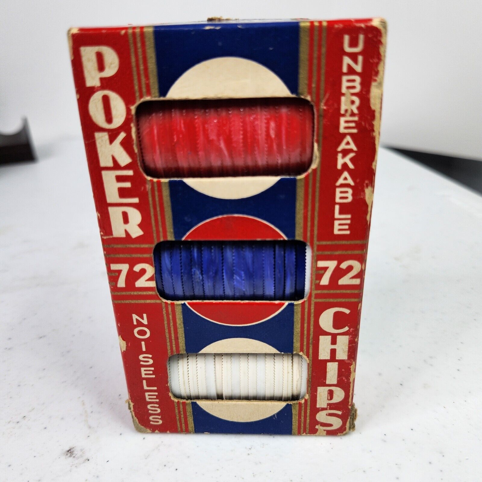 Vintage Unbreakable Noiseless Poker Chips Set  Red, White & Blue #72