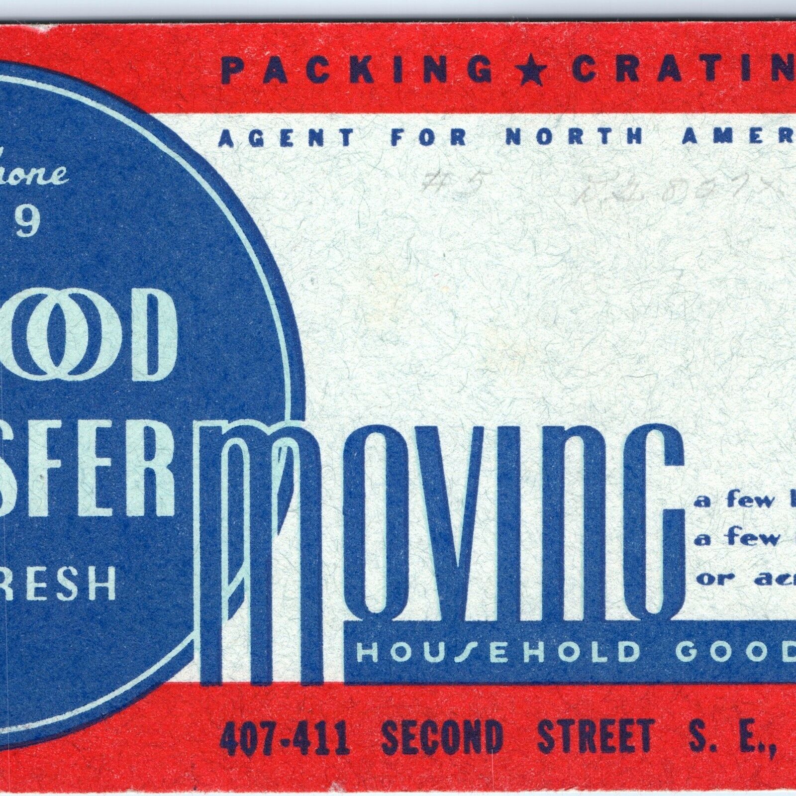c1940s Cedar Rapids, IA Kenwood Transfer Blotter Card Moving Van Truck Buresh 3K