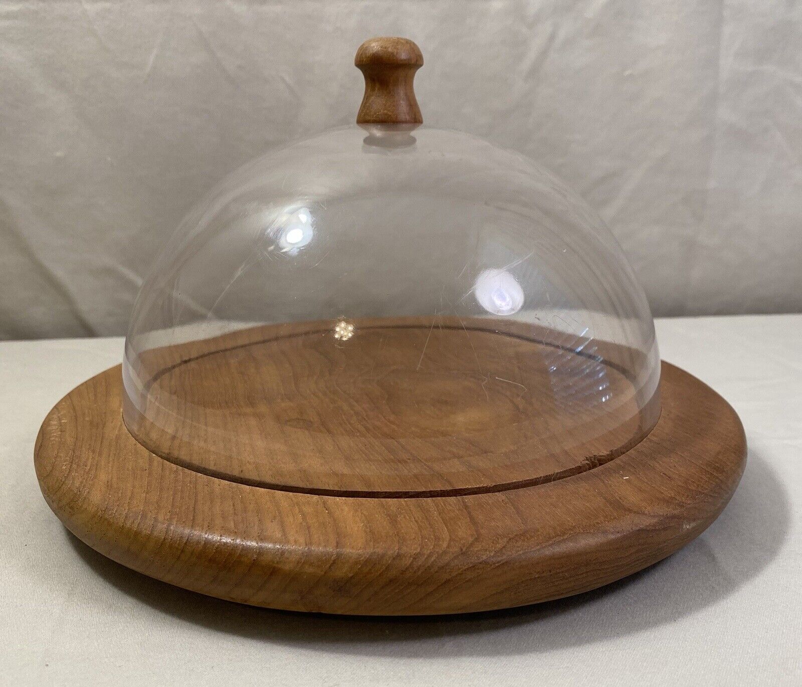 VINTAGE Wood Cloche Wooden Cheese Tray & Acrylic Dome Lid, Small Charcuterie