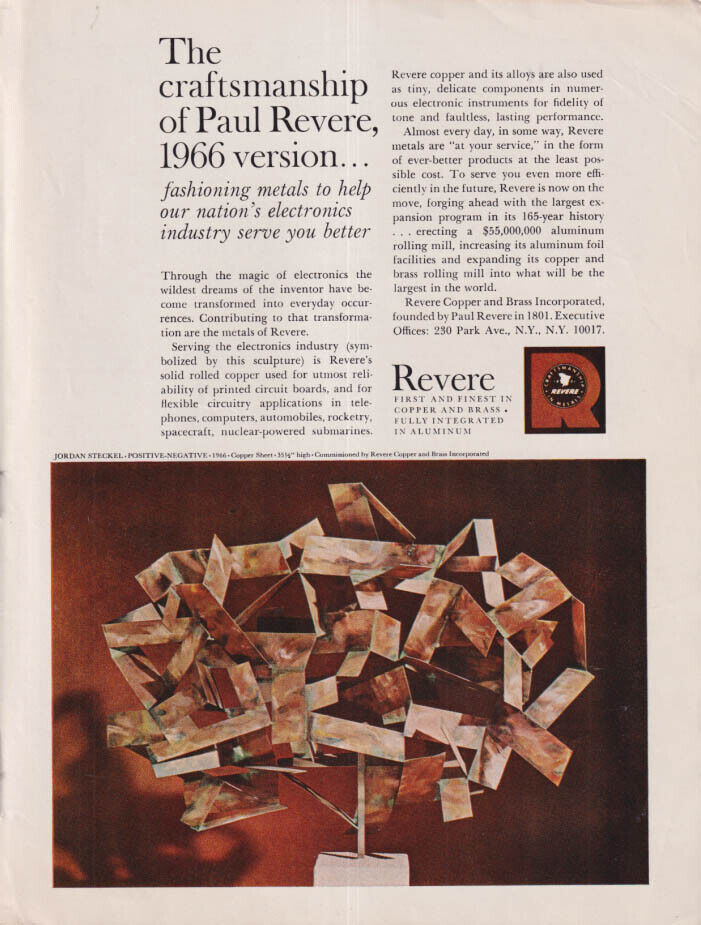 Positive-Negative sculpture by Jordan Steckel: Revere Copper & Brass ad 1966 Fb