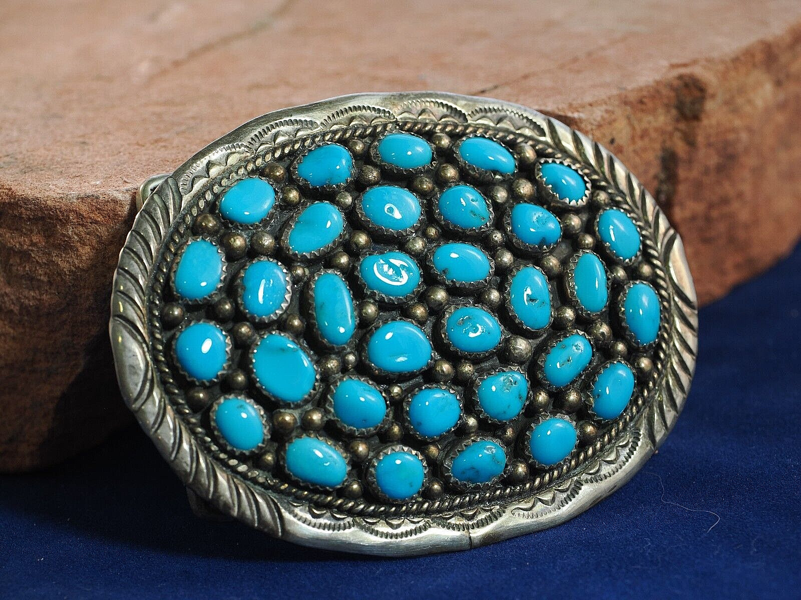 Beautiful Native American Sterling Silver and Turquoise Buckle