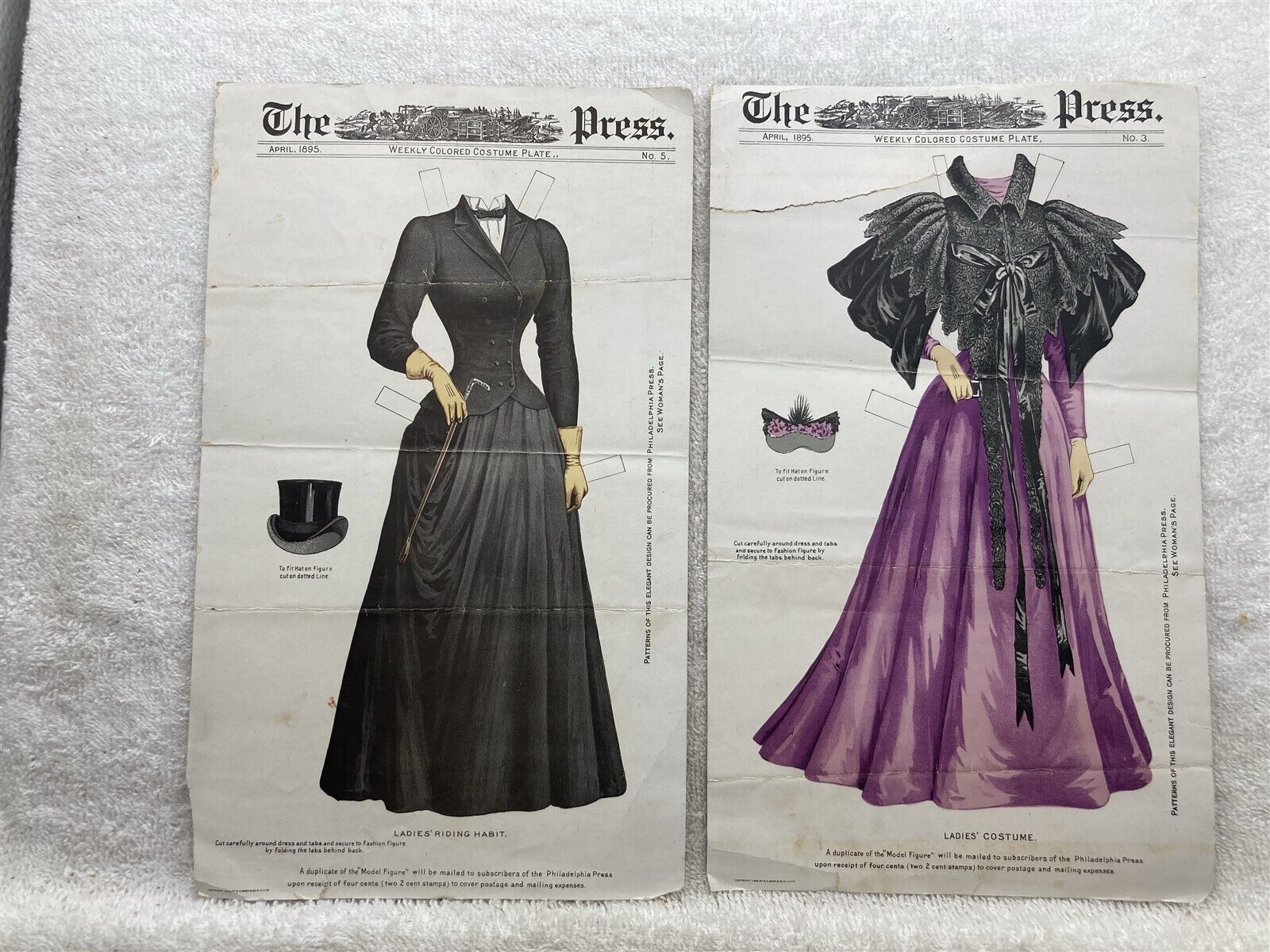 1895 The Press Paper Doll Weekly Colored Costume Plate Riding Habit Vtg