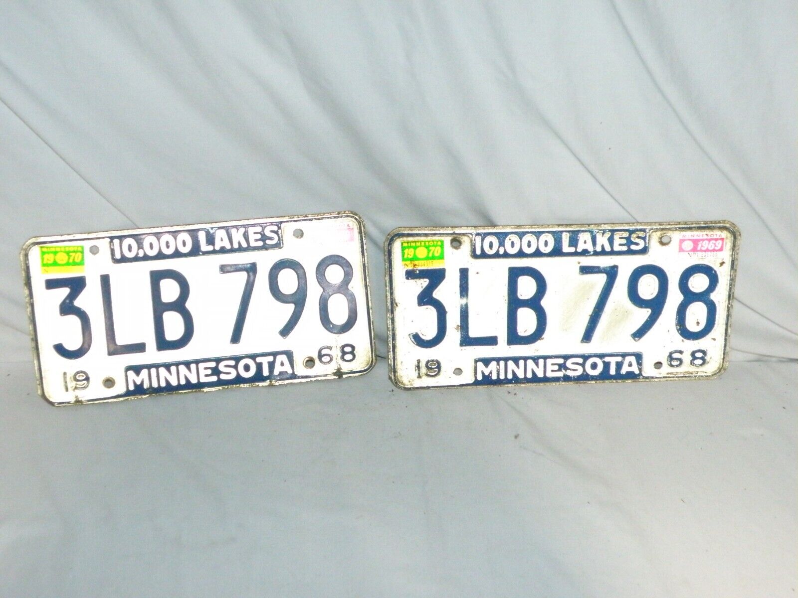 1968 Minnesota License Plates 3LB 798 Vintage PAIR Of Tags 1969 1970 Stickers