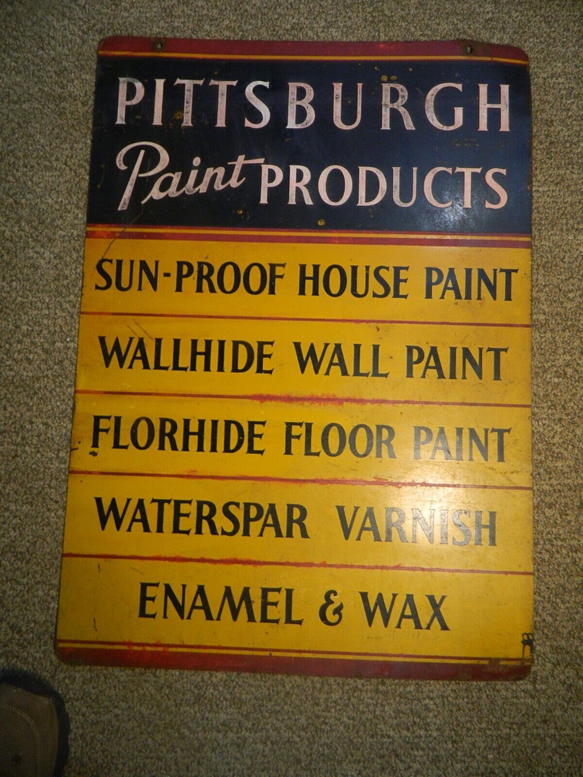VINTAGE PITTSBURGH PAINT PRODUCTS METAL SIGN 27 1/2 x 19 1/2 TWO SIDED