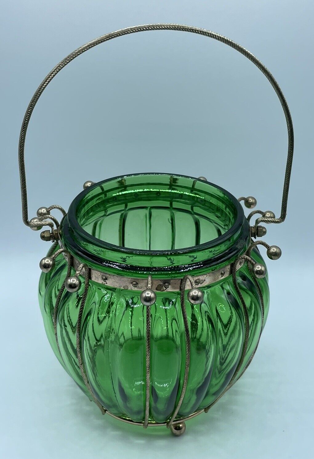 Vintage emerald green glass musical biscuit jar \