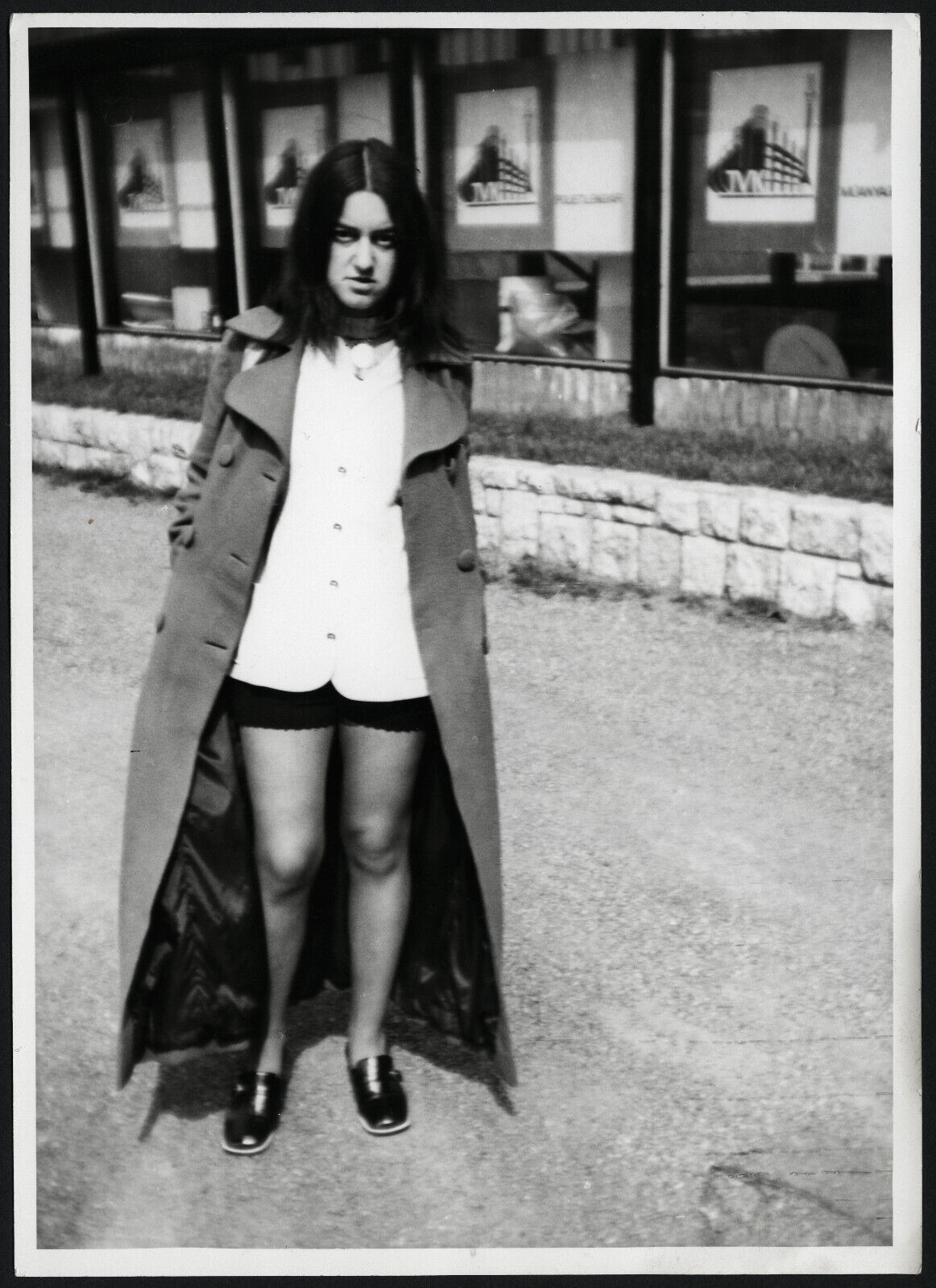 Larger size, girl in mini shorts and long coat, Vintage fine art Photograph, 197