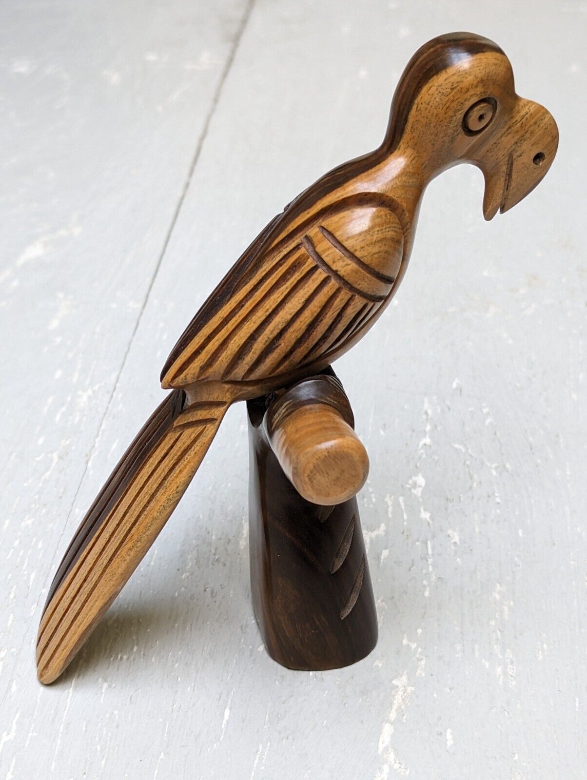Rare Vintage MCM Mid-Century Modern 1960s Carved Wooden Parrot Bird Sculpture