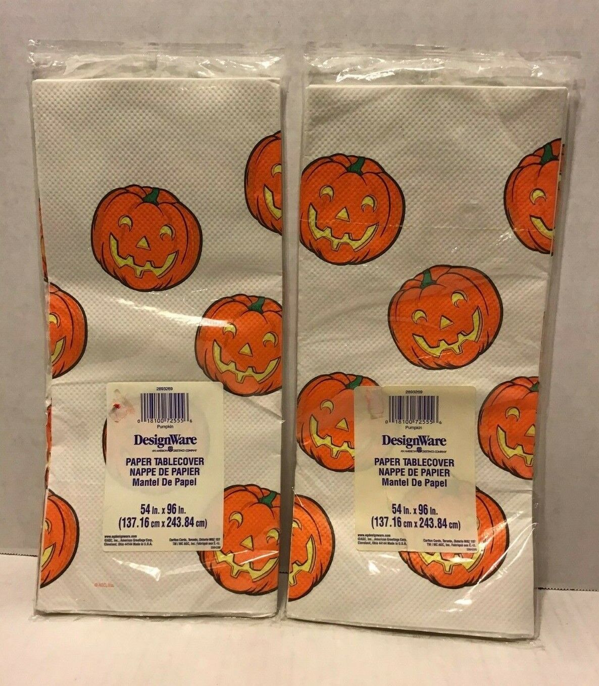 Lot of 2 DesignWare Halloween Party Pumpkin Paper Table Cover Tablecover
