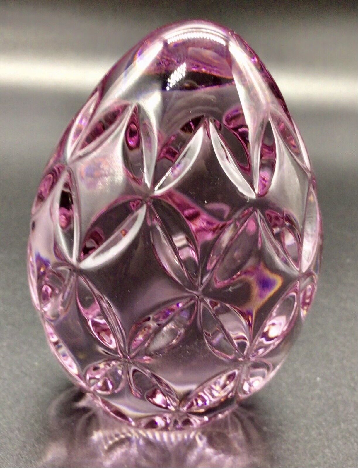 Waterford Pink Crystal Egg Handcooler Paperweight 2.5” …. Not Perfect …..