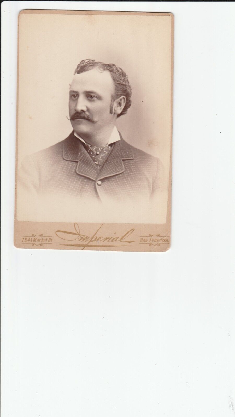 CABINET CARD ID 1882 IMPERIAL S.F. CAL, GENTLEMAN HANDLEBAR MUSTACHE,CRAVET TIE