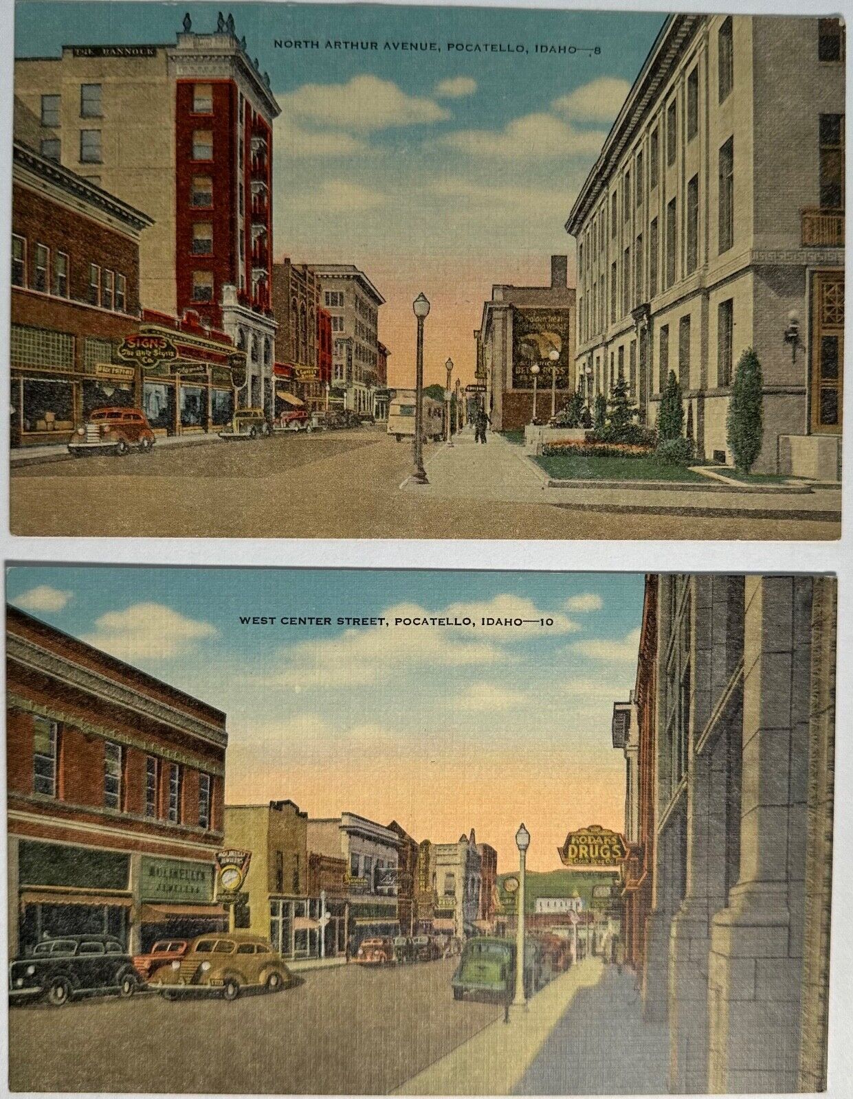 Pocatello Idaho Street Views Linen Postcards