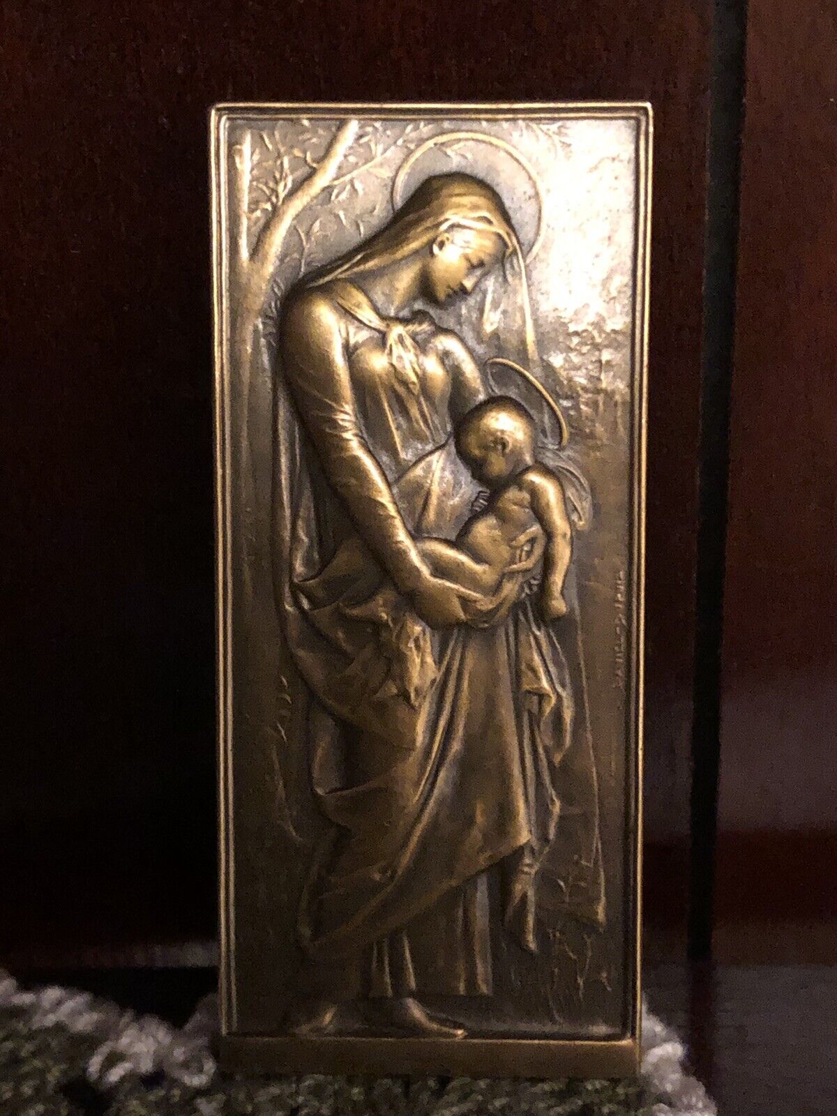 Bronze Mother Mary Baby Jesus Pendant Metal