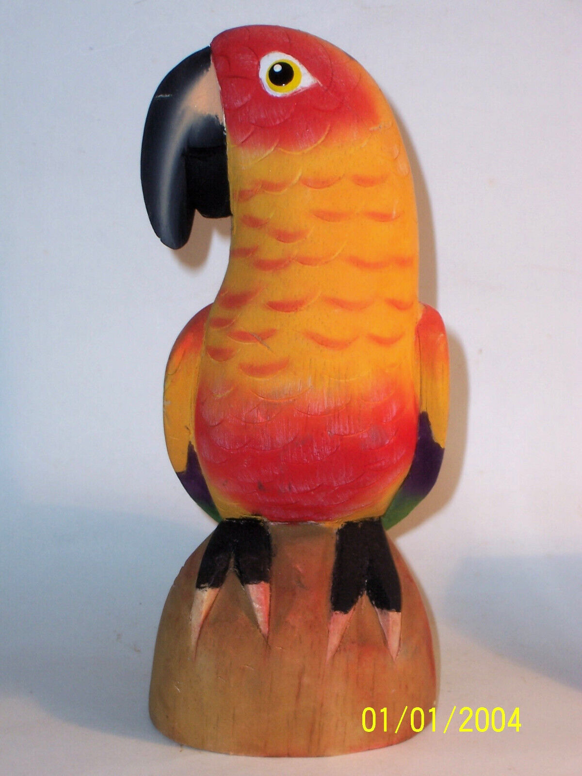 Old PARROT Hand Carved Painted Wood Art Sculpture Statue Figurine Vintage 9\