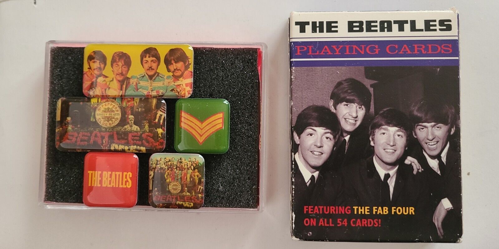 THE BEATLES FAB FOUR PLAYING CARDS & 5 SGT. PEPPER MAGNETS