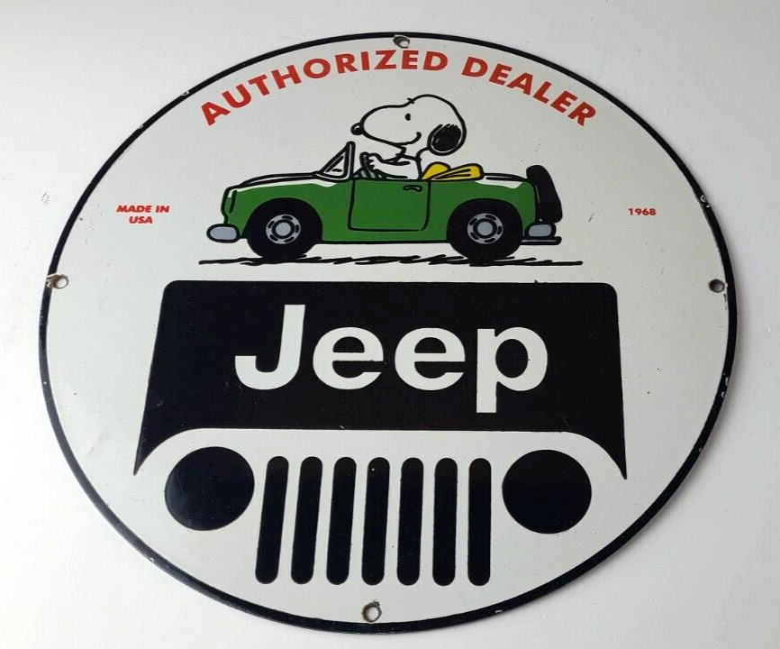Vintage Jeep Sign - Snoopy Peanuts Sign - 4 WD Vehicles Gas Pump Porcelain Sign