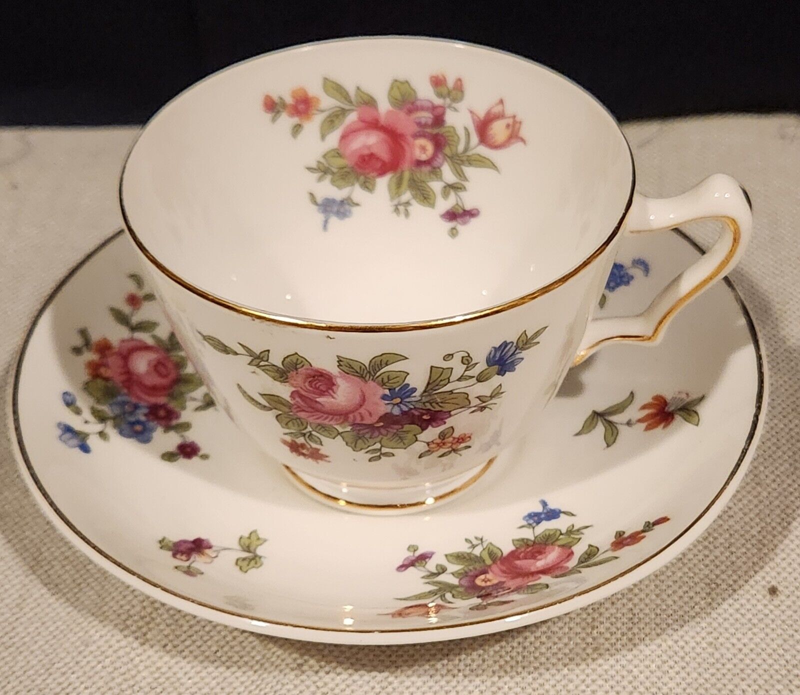 Crown Staffordshire Bone China Floral Cup and Saucer