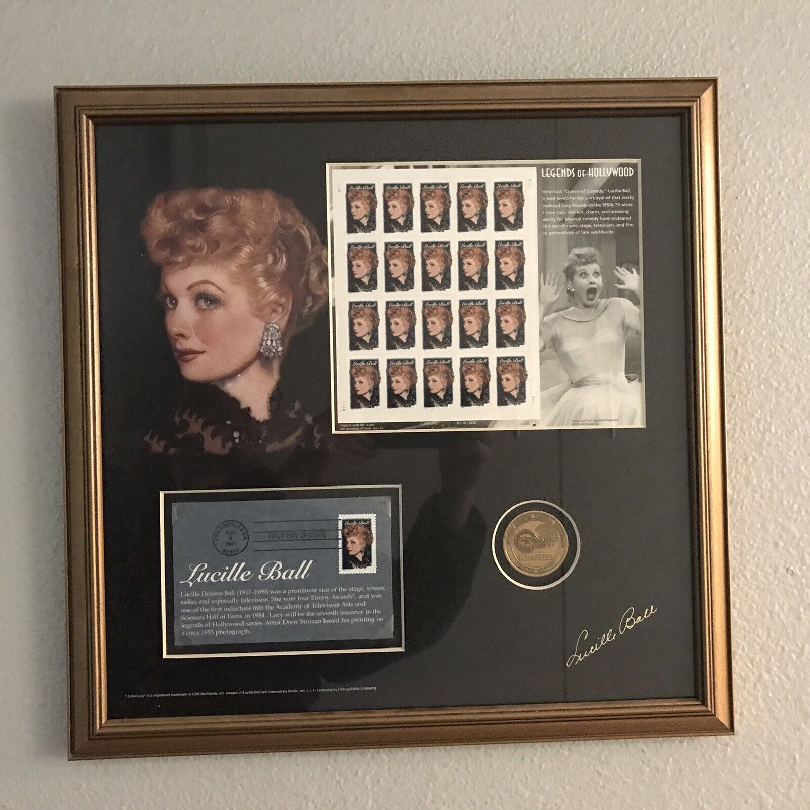 Lucille Ball Framed 18x18 USPS Postmark Gallery Collectors Edition 8/6/2001 Lucy